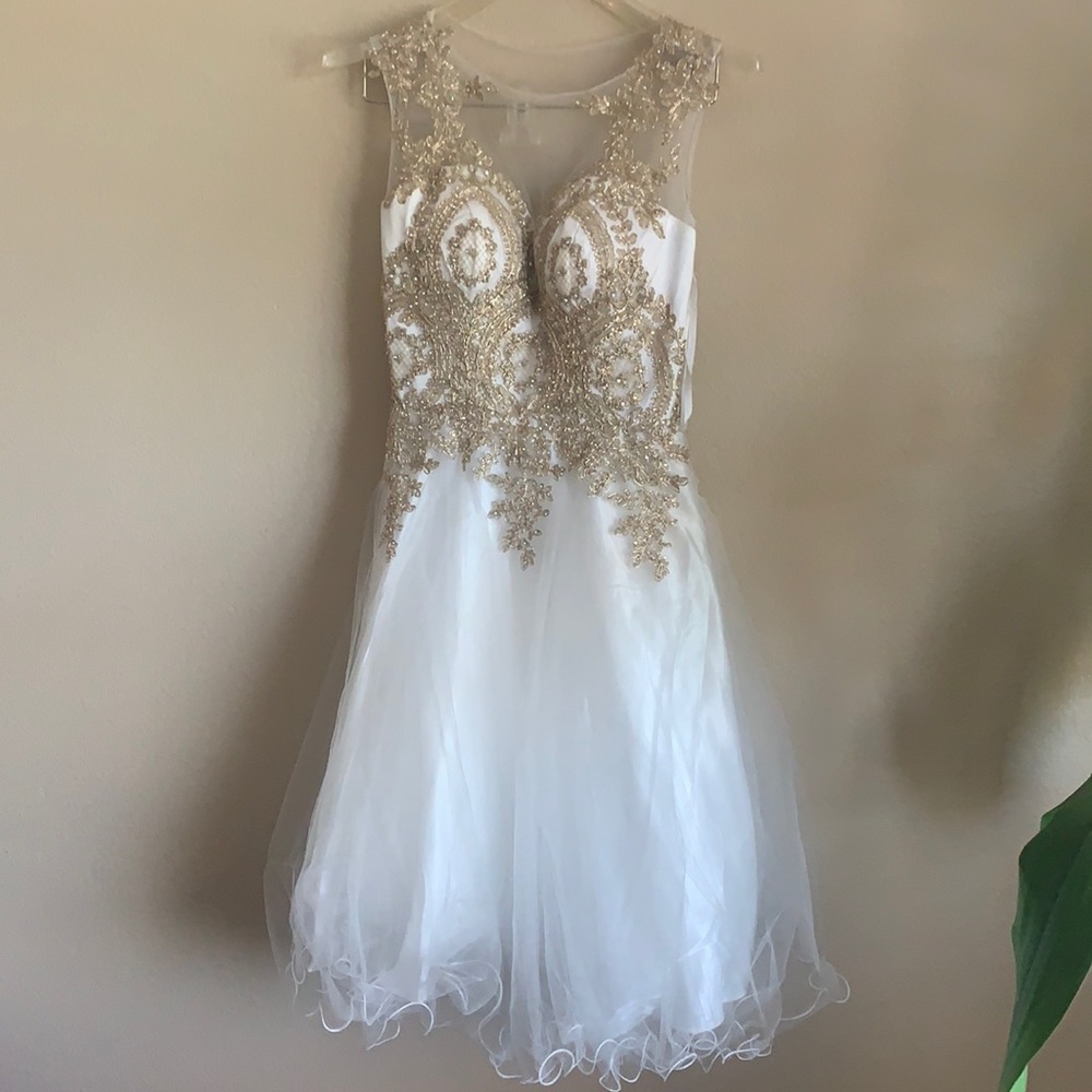 White with gold beaded dress